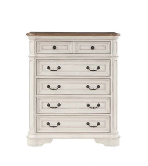 Classic design elements never go out of style the Florian collection is designed for the traditional home. The antique white finish gives off the right amount of distressing for a worn-in feel. The bed features a button-tufted portman-style headboard that