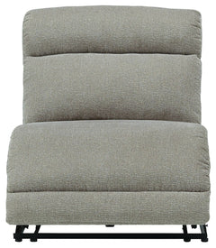 This armless power recliner is made with polyester upholstery. Pairs with other items in the series to make a sectional.<br><br><b>Additional Dimensions</b><br><ul><li>Distance between recliner and wall: 3-"</li><li>Fully reclined length: 65-"</li><li>Min