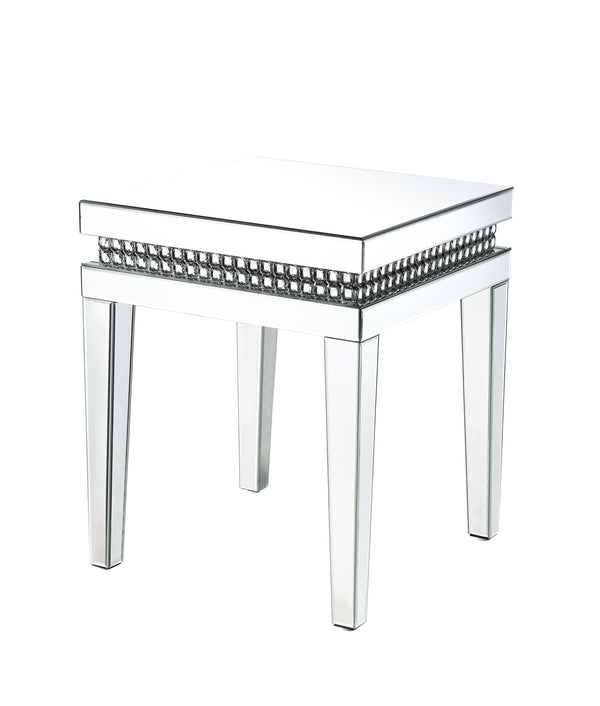 Shining in the Hollywood glamour style, the Lotus End Table will be an ultimate statement piece for your dreamy living room. This mirrored furniture features reflective surface for a multi-layered look, with decorative faux crystals enhancing its modern a