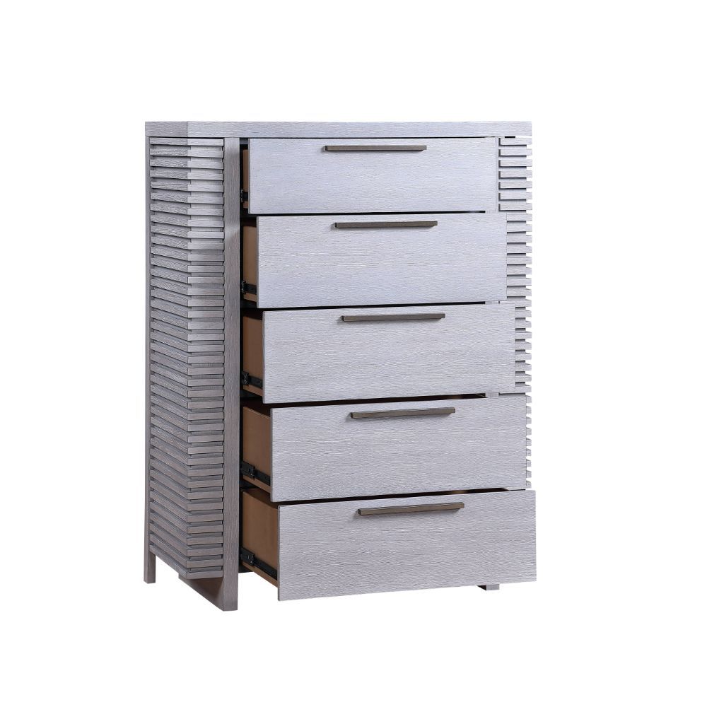 5 Drw & 2 Hidden Side Compartments â€¢ Case-Sled â€¢ Wooden Frame with Grooved Side Panels â€¢ Wooden Sled Base â€¢ Shape: Rectangular<br/><br/><b>Product Features</b><ul><li>Case: 1Pc/1Ctn</li><li>Finish: White Oak</li><li>Style: Coastal</li><li>Material