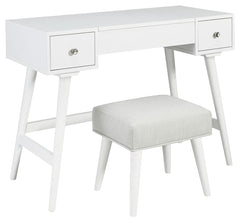 Whether in a teenâ€™s room, master bedroom or dressing area, the mid-century inspired design of this vanity set in white is packed with possibilities. The flip-top design makes it doubly handy as a vanity or writing table