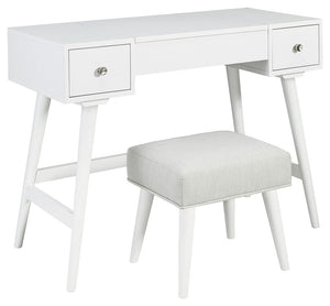 Whether in a teenâ€™s room, master bedroom or dressing area, the mid-century inspired design of this vanity set in white is packed with possibilities. The flip-top design makes it doubly handy as a vanity or writing table