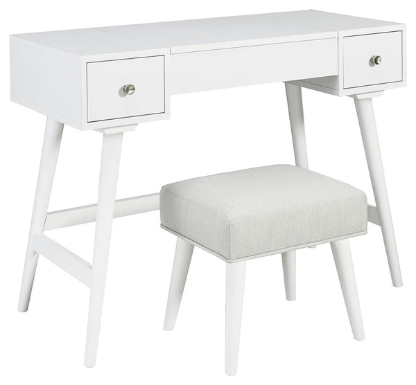 Whether in a teenâ€™s room, master bedroom or dressing area, the mid-century inspired design of this vanity set in white is packed with possibilities. The flip-top design makes it doubly handy as a vanity or writing table
