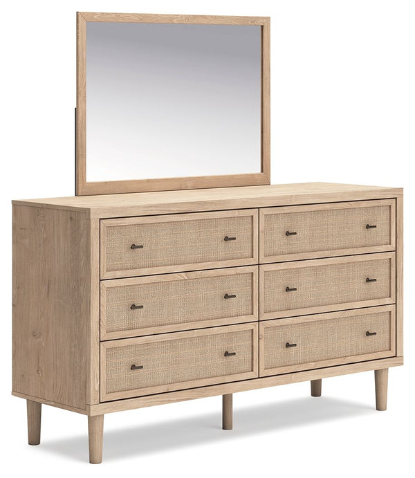 Clean-lined and contemporaryâ€”but far from starkâ€”this dresser with mirror is a fresh style awakening. Pairing a light finish with replicated oak grain and textured beige details that replicate the look of cane, its mixed materials bring a naturally ver