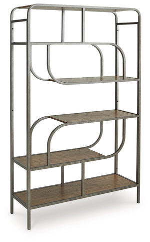 If you-'re a fan of contemporary design, you-'ll love this bookcase. The metal frame is sleek, sculptural and modern. Beautified with a brown finish, five gallery shelves stack up great form and function.<br><br><b>Additional Dimensions</b><br><ul><li>Ope