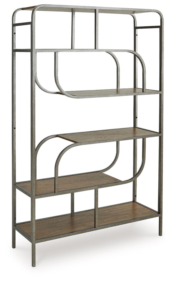 If you-'re a fan of contemporary design, you-'ll love this bookcase. The metal frame is sleek, sculptural and modern. Beautified with a brown finish, five gallery shelves stack up great form and function.<br><br><b>Additional Dimensions</b><br><ul><li>Ope