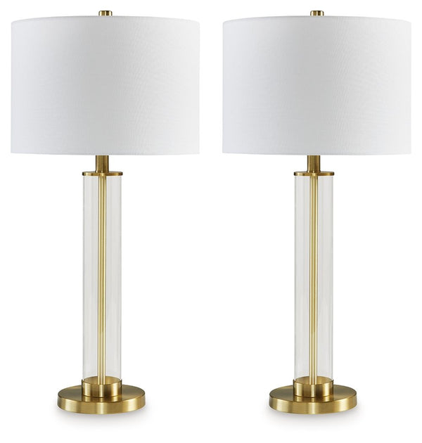 The body of this elegant table lamp has a contemporary flair, with a transparent glass cylinder that reveals a brass-tone rod inside. It-'s a minimal design made for maximal illumination.<br><br><b>Additional Dimensions</b><br><ul><li>Shade: 0-"</li><li>C