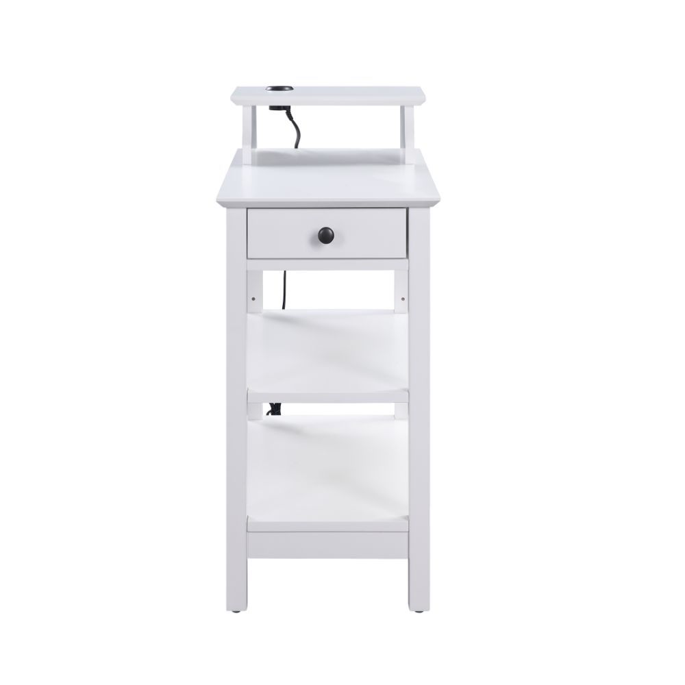 Acting as a perch for lamps, books, and other decorative accents, this Slayer side table is an asset in any living room. The rectangular table top includes a USB power dock so you can always stay connected. Featuring a drawer and two shelves, it becomes t