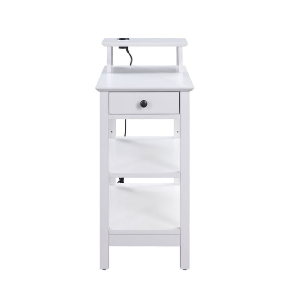 Acting as a perch for lamps, books, and other decorative accents, this Slayer side table is an asset in any living room. The rectangular table top includes a USB power dock so you can always stay connected. Featuring a drawer and two shelves, it becomes t