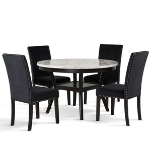  accompanied by four stunning black velvet chairs. Crafted fro
