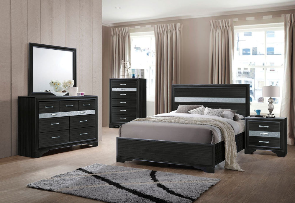 The Naima bedroom collection offers sophisticated look, clean lines and contemporary style. Features panel headboard, and low profile footboard in bright white finish with contrasting light gray trim panel, which provides elegant style that will bring you