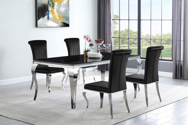 Carone - Rectangular Glass Top Dining Table - Black And Chrome
