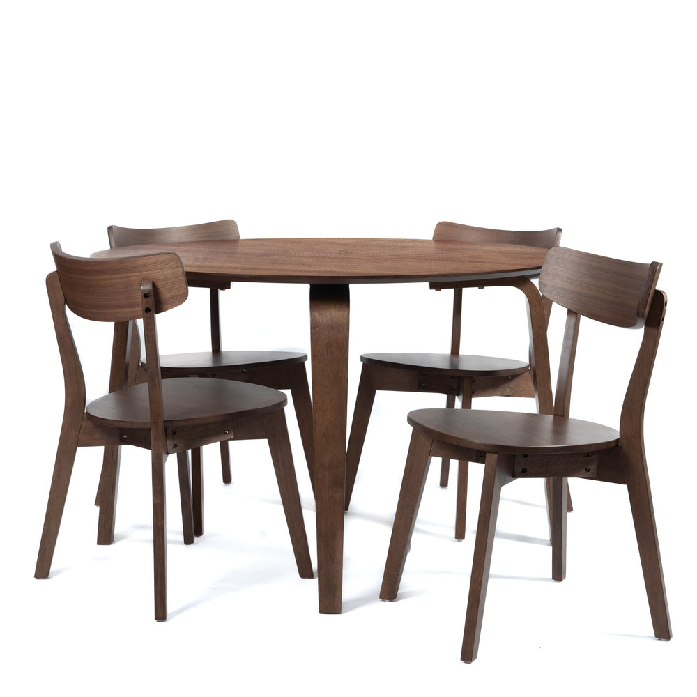 Enhance your dining room with the Gabby Mid-Century Modern Round Dining Table in a sophisticated walnut finish. This exquisite piece is crafted from high-quality Rubberwood and Walnut veneers, combining durability with stunning natural beauty. The clear, 