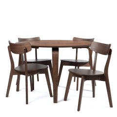Enhance your dining room with the Gabby Mid-Century Modern Round Dining Table in a sophisticated walnut finish. This exquisite piece is crafted from high-quality Rubberwood and Walnut veneers, combining durability with stunning natural beauty. The clear, 