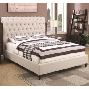 Devon Queen Upholstered Bed in Beige Fabric