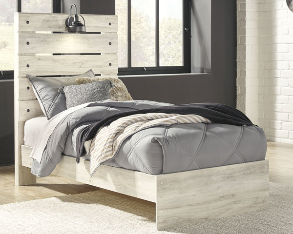 What a delightful take on rustic industrial style. Whether modern loft or modern farmhouse, this twin panel bed makes itself at home. The wispy whitewash palette enhances without covering the grain for that weathered look you crave. Love to read in bed? Y