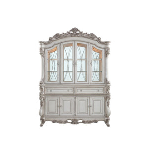 Exclusively designed and filled with romantic spirit, this hutch and buffet with oversized crown and antique champagne finish. This stylish and detailed collection is ideal for a large gathering and will add elegance to any dining room Decor.<br/><br/><b>