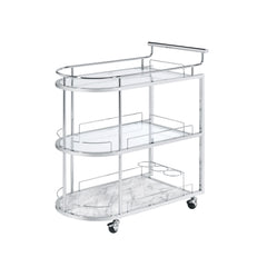 Oval Serving Cart3 Tier ShelfTempered Glass<br/><br/><b>Product Features</b><ul><li>Oval Serving Cart</li><li>3 Tier Shelf</li><li>Tempered Glass</li><li>Wheels Included</li><li>Chrome Metal Frame</li><li>Case: 1Pc/1Ctn</li><li>Finish: Clear Glass & Chrom