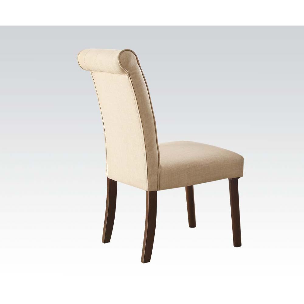 The Gasha upholstered side chair adds beauty and charm to any table. These armless chairs feature soft cushioned backs and seats, providing comfort with an upscale look. The linen upholstery with button tufted finish are further enhanced by the chair-'s r