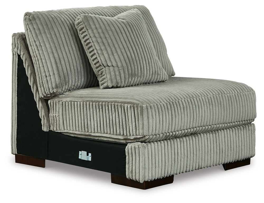This armless chair is made with polyester upholstery. Pairs with other items in the series to make a sectional.<br><br><b>Additional Dimensions</b><br><ul><li>Seat depth: 28-"</li><li>Seat height: 21-"</li><li>Top of cushion to top of back: 19-"</li><li>L
