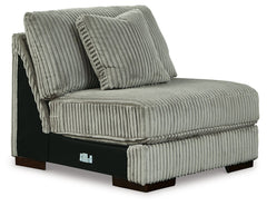 This armless chair is made with polyester upholstery. Pairs with other items in the series to make a sectional.<br><br><b>Additional Dimensions</b><br><ul><li>Seat depth: 28-"</li><li>Seat height: 21-"</li><li>Top of cushion to top of back: 19-"</li><li>L