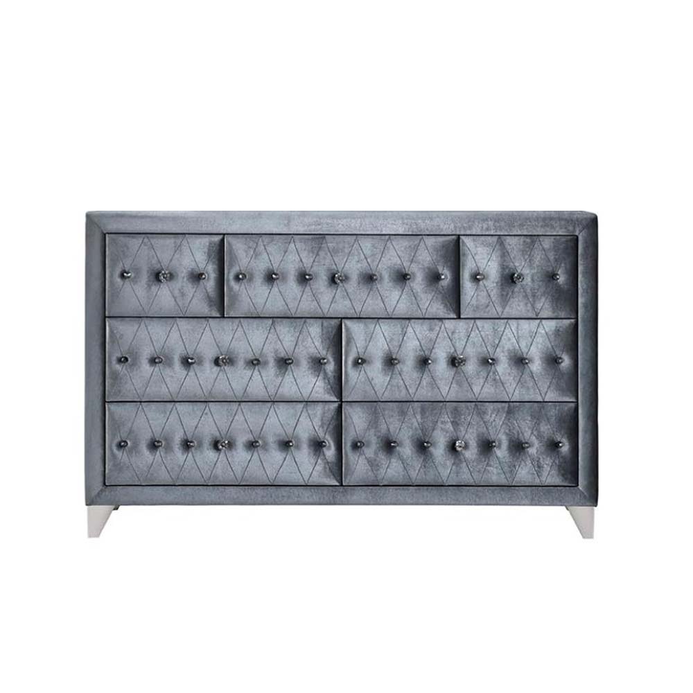 7 Drw Drawer: Velvet Padded Fronts, GLIDE Side Metal (2/3 Ext.), DOVETAIL English Front & Back, NOT FELT-LINED, Safety Stop, Manual Close, Hardware: Single Pull Crystal-Like Knob (Plastic, Removable) CONSTRUCTION: Fully Padded Case Wooden Inner Frame: Woo