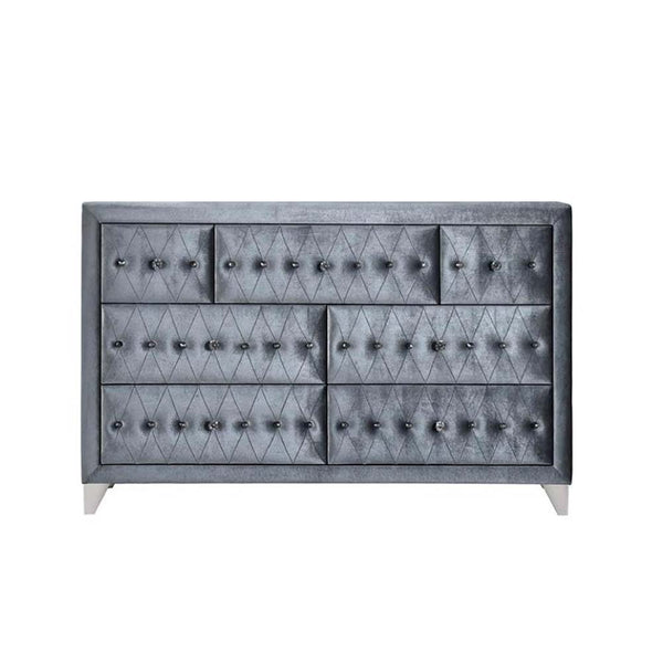 7 Drw Drawer: Velvet Padded Fronts, GLIDE Side Metal (2/3 Ext.), DOVETAIL English Front & Back, NOT FELT-LINED, Safety Stop, Manual Close, Hardware: Single Pull Crystal-Like Knob (Plastic, Removable) CONSTRUCTION: Fully Padded Case Wooden Inner Frame: Woo
