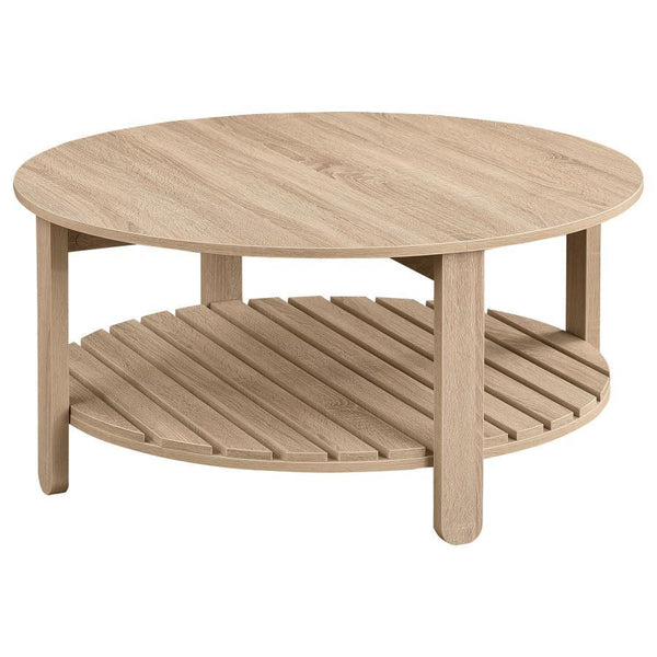 Fowler - 1-Shelf Round Engineered Wood Coffee Table - Natural