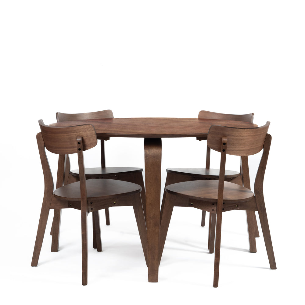 Enhance your dining room with the Gabby Mid-Century Modern Round Dining Table in a sophisticated walnut finish. This exquisite piece is crafted from high-quality Rubberwood and Walnut veneers, combining durability with stunning natural beauty. The clear, 