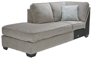 This left-arm facing corner chaise is made with polyester upholstery. Pairs with other items in the series to make a sectional.<br><br><b>Additional Dimensions</b><br><ul><li>20-" Toss Pillow: 0-"</li><li>Arm height: 26-"</li><li>Leg height: 3-"</li><li>M