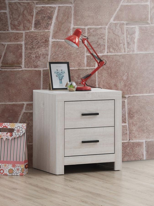  while two spacious drawers provide room for nighttime essentials. Dark bronze handles contrast beautifully against 