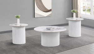 Rowena - 3 Piece Faux Marble Coffee And End Table Set - White