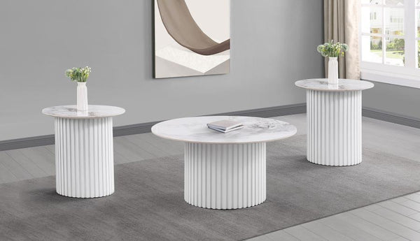 Rowena - 3 Piece Faux Marble Coffee And End Table Set - White