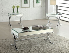 KD, Rectangular Table (No Storage) â€¢ Mirrored Top: 5mm Traditional Mirror Beveled 15mm w/18mm PB â€¢ Metal -"X-" Base: Chrome Finish, Metal Tube: 13/26mm, 25/25mm â€¢â€¢ Top: 5Pc 5mm Clear Mirror: 1060 x 508mm (1Pc), 1056 x 96mm (2Pc), 506 x 96mm (2pc)<