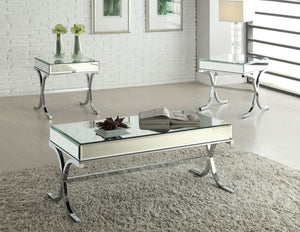 KD, Rectangular Table (No Storage) â€¢ Mirrored Top: 5mm Traditional Mirror Beveled 15mm w/18mm PB â€¢ Metal -"X-" Base: Chrome Finish, Metal Tube: 13/26mm, 25/25mm â€¢â€¢ Top: 5Pc 5mm Clear Mirror: 1060 x 508mm (1Pc), 1056 x 96mm (2Pc), 506 x 96mm (2pc)<