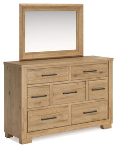This dresser with mirror expertly refines the raw beauty of wood, bringing a rustic vibe to urban contemporary design. Natural details on the wood, unique to each piece, create an organically beautiful feel in your bedroom. And the stunning simplicity of 