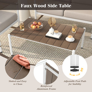 Reinforced aluminum frames for durability  rust-resistance and lighter weight<br>Slatted PS tabletop prevents pooling and is easy to clean<br>Stylish and cozy loveseat with comfortable armrests<br>Round PE rattan backrest improves the look of your outdoor