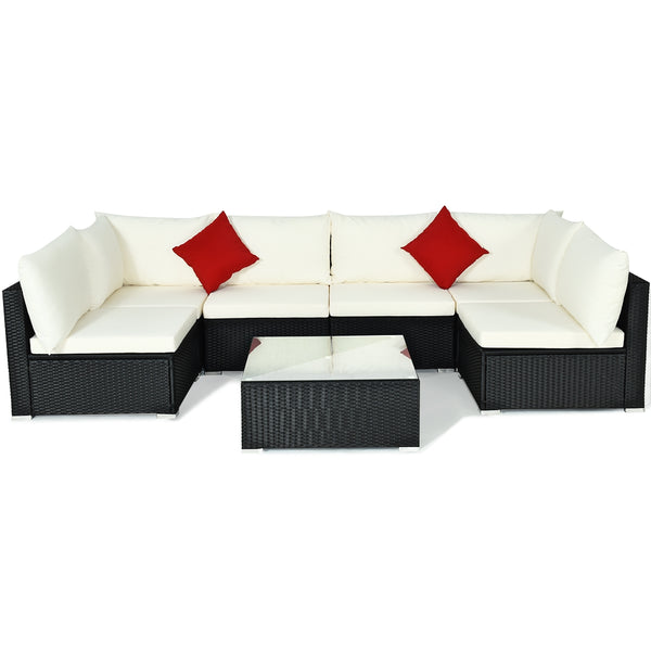 Free combination of sectional sofa as per your needs<br>Solid structure with L shape aluminum feet<br>Exquisite PE wicker frame adds unique charm<br>Comfortable sofa set with thick cushions and soft pillows<br>The cover of seat cushion is removable and wa