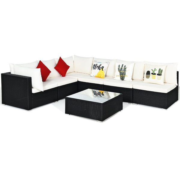 Free combination of sectional sofa as per your needs<br>Solid structure with L shape aluminum feet<br>Exquisite PE wicker frame adds unique charm<br>Comfortable sofa set with thick cushions and soft pillows<br>The cover of seat cushion is removable and wa
