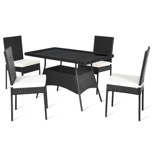 High-quality steel materials can ensure to last<br>Durable and weather-resistant PE rattan provides a long service life<br>The dining table with a tempered glass top provides spacious dining space<br>The cushions with hook and loop fasteners make you feel