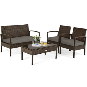 Made of sturdy and solid steel frame with all weather PE rattan  this patio rattan furniture set can keep stability and durability for long time use. Â  Breathable and soft cushions will hold you comfortably and the cover of cushion can be removed with sm