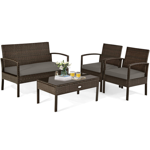Made of sturdy and solid steel frame with all weather PE rattan  this patio rattan furniture set can keep stability and durability for long time use. Â  Breathable and soft cushions will hold you comfortably and the cover of cushion can be removed with sm