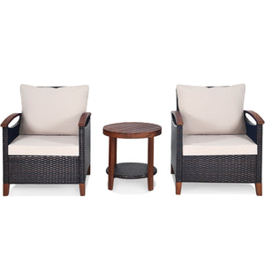 Made of tightly woven all-weather rattan to ensure durability<br>Acacia wood frame and thickened legs provide powerful support<br>The space-saving table can be used as an end table  side table  or coffee table<br>Thick cushions filled with premium sponge 