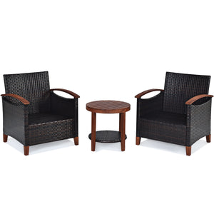 Made of tightly woven all-weather rattan to ensure durability<br>Acacia wood frame and thickened legs provide powerful support<br>The space-saving table can be used as an end table  side table  or coffee table<br>Thick cushions filled with premium sponge 