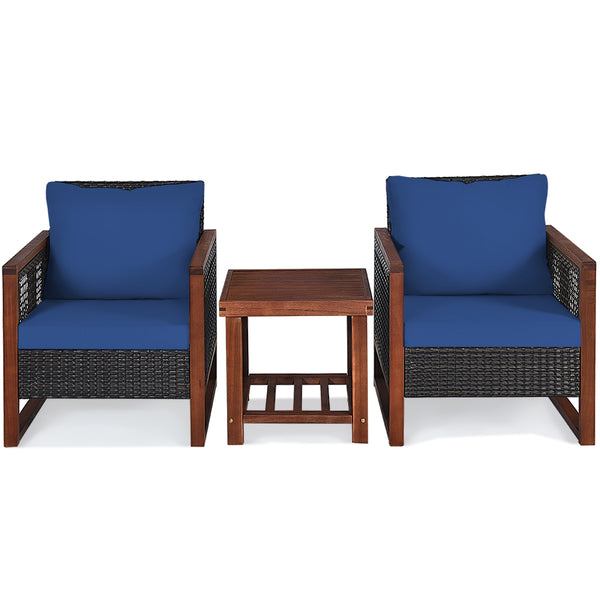 Please avoid rain exposure for longer serving time.<br>Package includes 2 sofas  1 table  2 seat cushions  2 back cushions and instruction<br>Made of all-weather rattan  sturdy and durable<br>Acacia wood frame and unique base provide powerful support<br>A