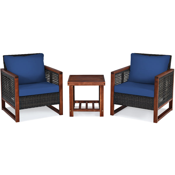 Please avoid rain exposure for longer serving time.<br>Package includes 2 sofas  1 table  2 seat cushions  2 back cushions and instruction<br>Made of all-weather rattan  sturdy and durable<br>Acacia wood frame and unique base provide powerful support<br>A