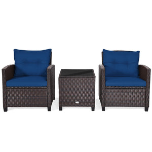 The strong and sturdy steel frame ensures the sturdiness of the set<br>Hand-woven rattan can withstand moderate rain or wind in outdoor<br>A wide armrest in suitable height is good for supporting and relaxing your arm<br>Thick and soft cushion with a high