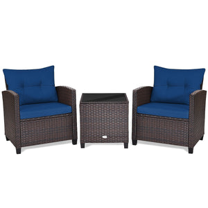 The strong and sturdy steel frame ensures the sturdiness of the set<br>Hand-woven rattan can withstand moderate rain or wind in outdoor<br>A wide armrest in suitable height is good for supporting and relaxing your arm<br>Thick and soft cushion with a high