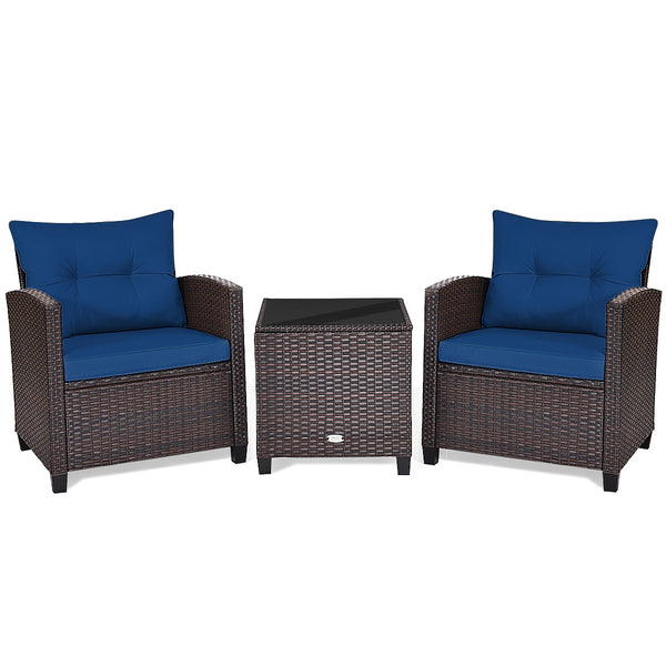 The strong and sturdy steel frame ensures the sturdiness of the set<br>Hand-woven rattan can withstand moderate rain or wind in outdoor<br>A wide armrest in suitable height is good for supporting and relaxing your arm<br>Thick and soft cushion with a high