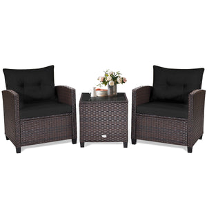 The strong and sturdy steel frame ensures the sturdiness of the set<br>Hand-woven rattan can withstand moderate rain or wind in outdoor<br>A wide armrest in suitable height is good for supporting and relaxing your arm<br>Thick and soft cushion with a high